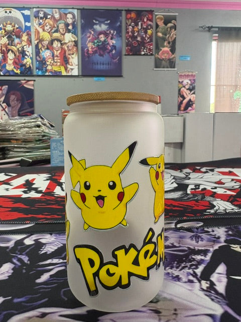 Pikachu glass drinking tumbler with straw