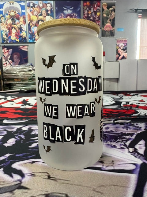Wednesday's we wear black drinking tumbler with straw